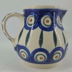 Boleslawiec Handmade Polish Pottery Creamer Blue Floral Ceramic Art Pottery